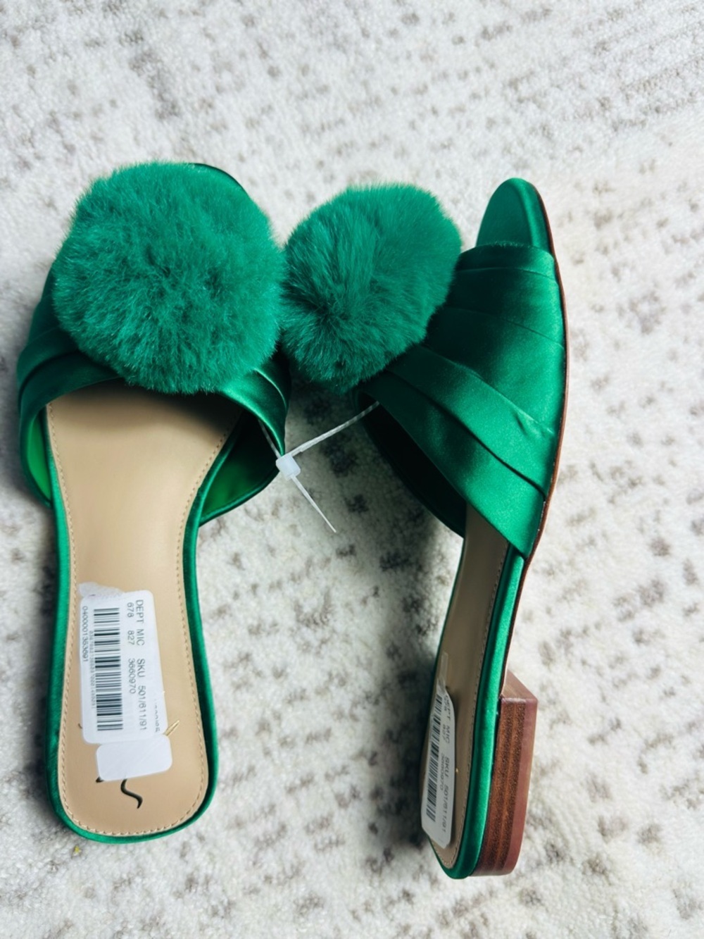 ANTONIO MELANI Emerald Satin Pom-Pom Sandals - Picture 2 of 14